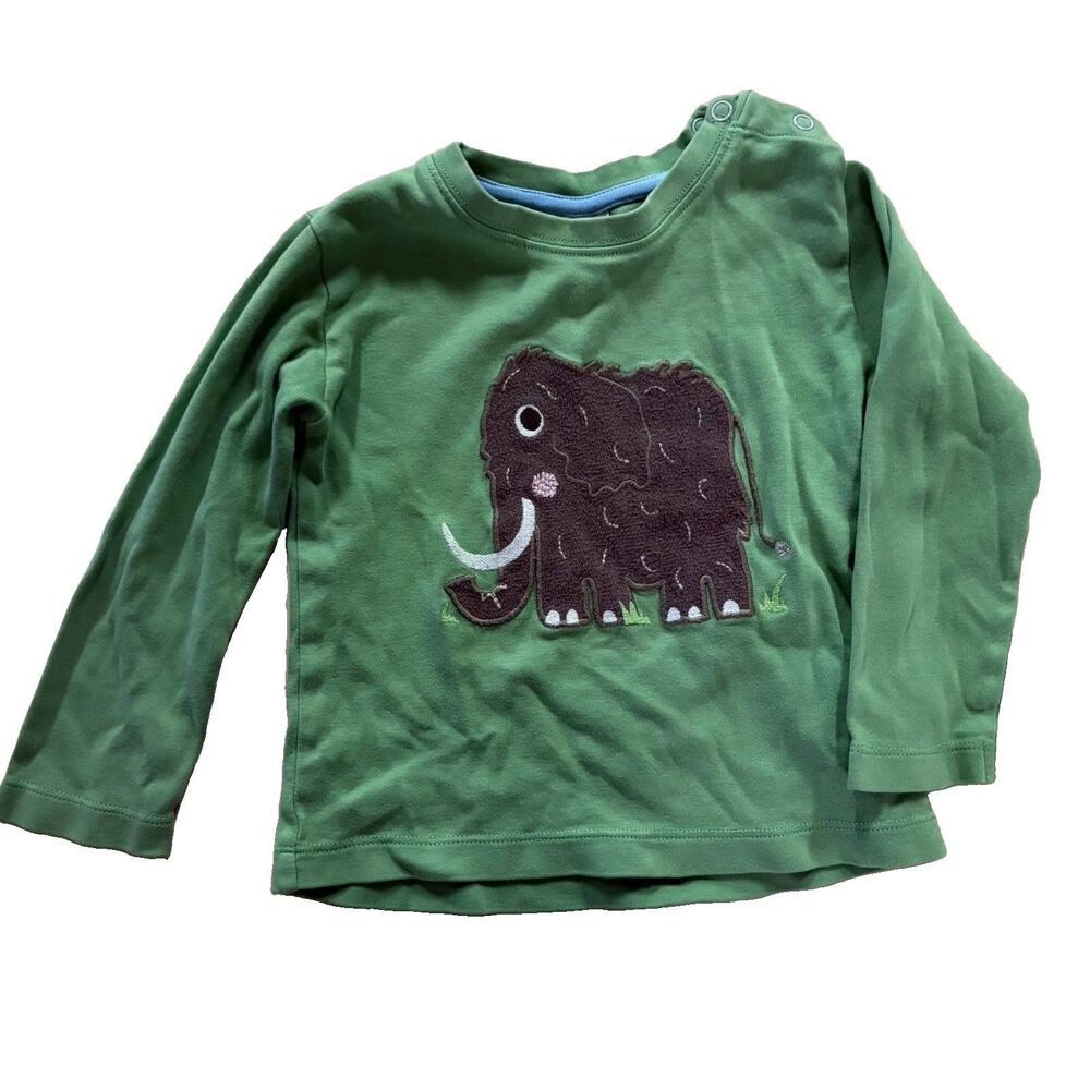 Frugi Green Long Sleeve T-Shirt Organic Cotton Knit Graphic Mammoth 18-24M
